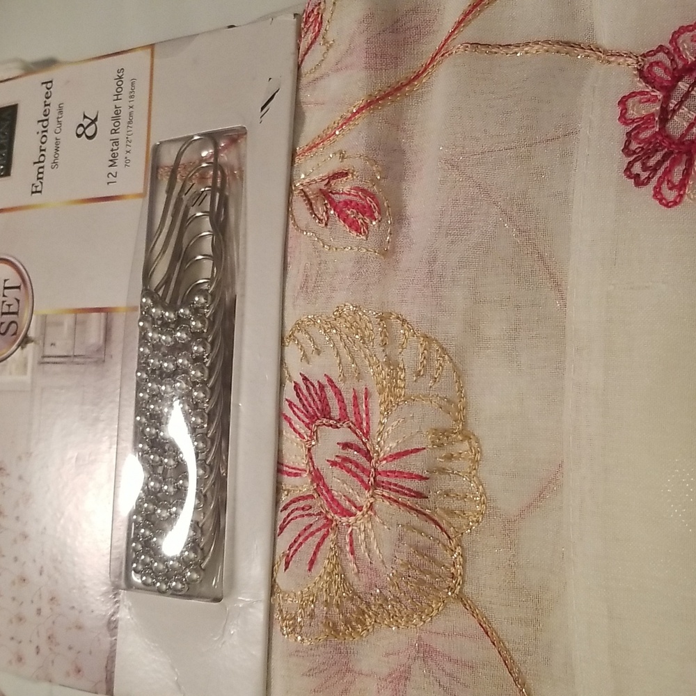 Sally Bath Collection Selena 13 PC Set; Shower Curtain  12 Metal Roller Hooks